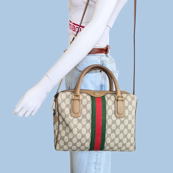 Gucci Beige and Green Satchel Bag - Picture 1 of 16